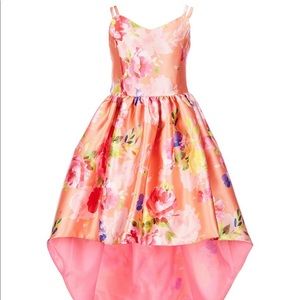 Double Strap Floral Mikado Hi-Low Dress